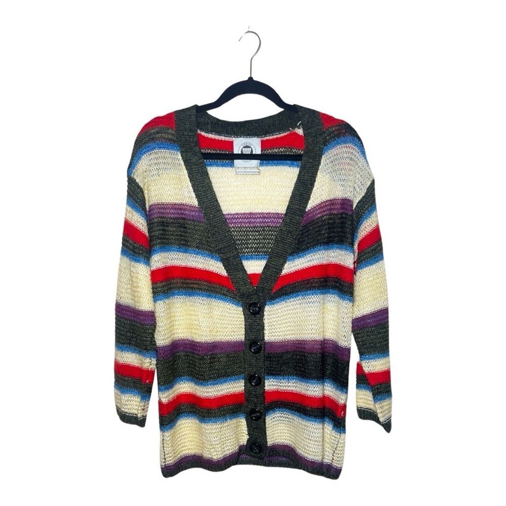 Urban Outfitters Eternal Sunshine Striped Cardigan XS Loose Knit Cream Blue Red